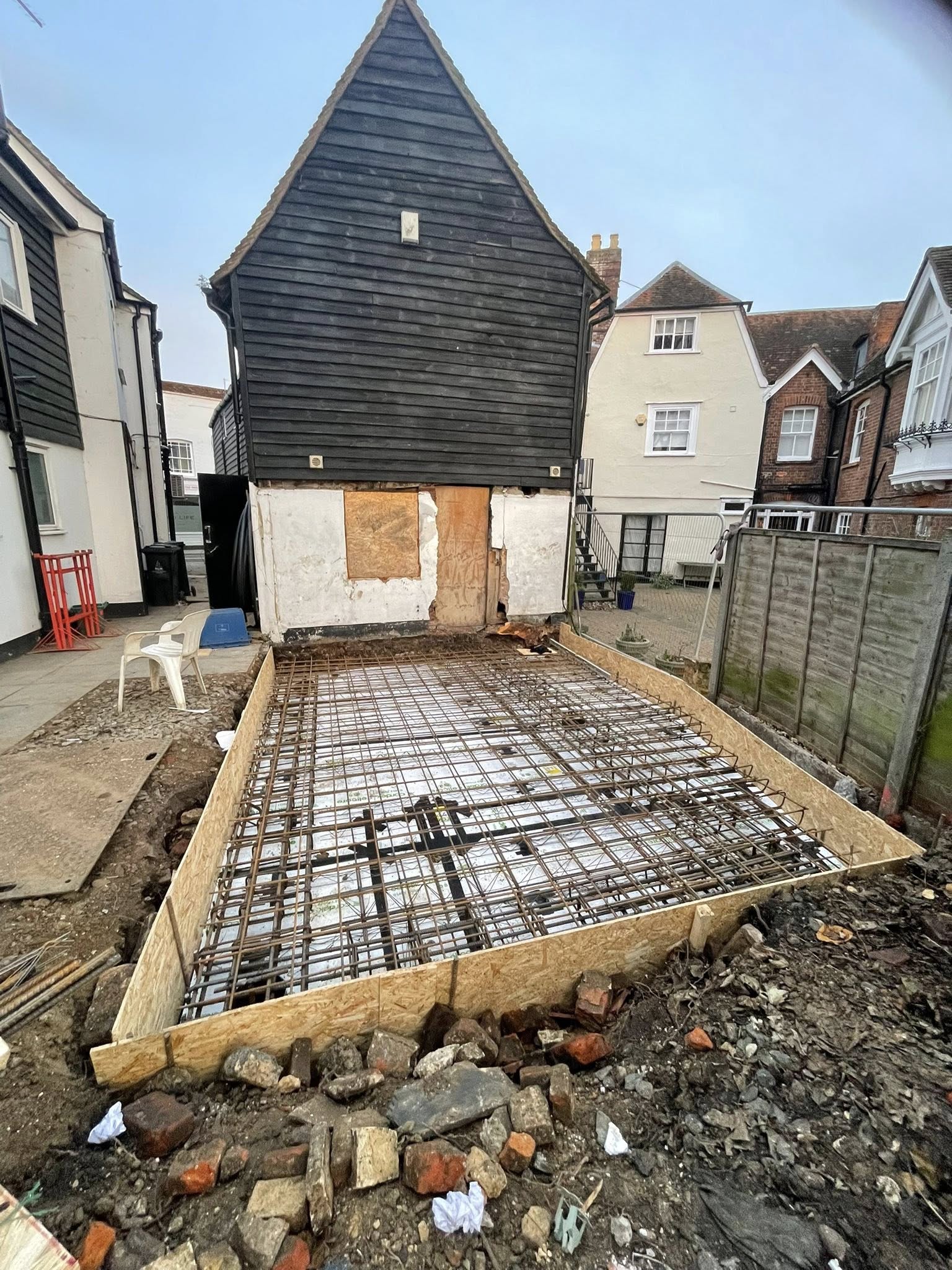 Steel frame extension ready for concrete in Basildon | Essex | Kent | London | Hertfordshire